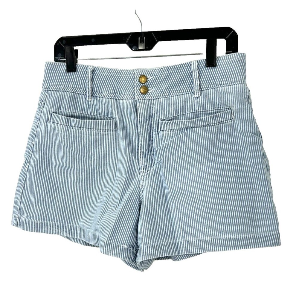 Draper James Women Blue White Sz 8 Welt Pocket High Rise Railroad Stripe Shorts - Picture 4 of 11